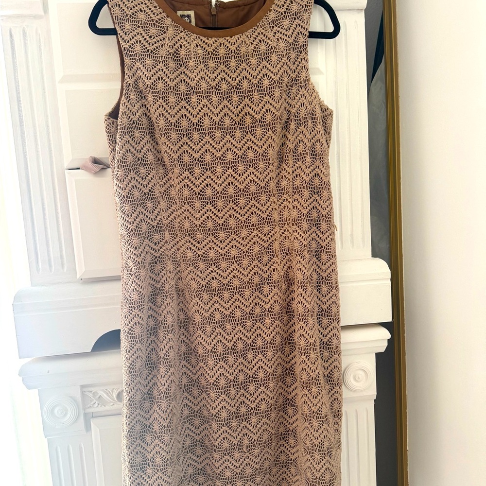 Stunning double fabric Anne Klein Midi Dress in Beige and Brown